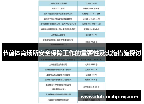 节前体育场所安全保障工作的重要性及实施措施探讨 节前体育场所安全保障工作的重要性及实施措施探讨